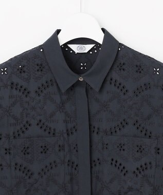 J.PRESS LADIES L 【一枚で着映え】エンブロイダリー ボクシーシャツ ネイビー系