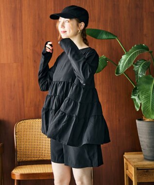 San-ai Resort（三愛水着楽園） 【WEB限定】5点セット キャップ付きUVカットタンキニ+ティアードラッシュセット水着【BeachQueen(ビーチクイーン）】 ブラック