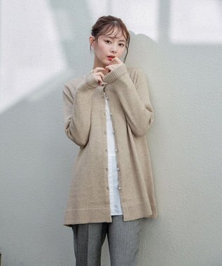 Tiaclasse 【洗える】ラウンドネックミドル丈ニットカーディガン ベージュ