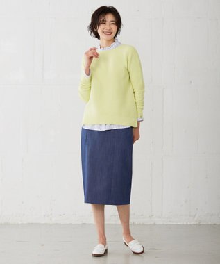 J.PRESS LADIES L 【洗える】 セルロースシャンブレー タイト ナロー スカート ブルー系