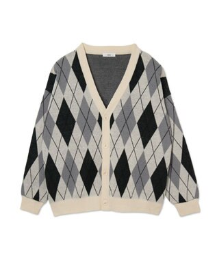 WEGO リラックスフィットパターンカーディガン グリーンチェック1
