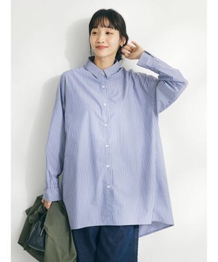 CRAFT STANDARD BOUTIQUE イージーケアコクーンポケ付きチュニック Stripe Navy