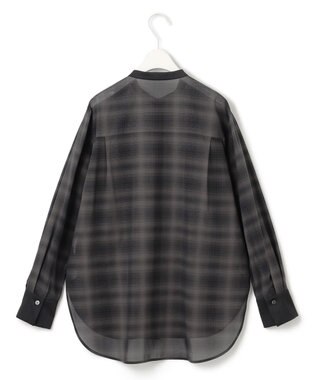 ICB 【洗える】シアーボイル バンドカラーシャツ オンブレーチェック