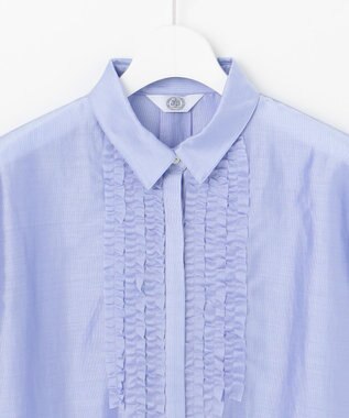 J.PRESS LADIES 【洗える】フリルジャージー ブラウスライク カットソー サックス系