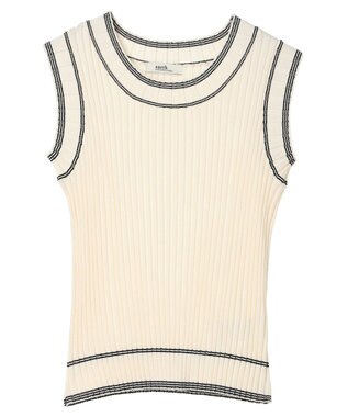 earth music&ecology ノースリーブラインニットプルオーバー Ivory