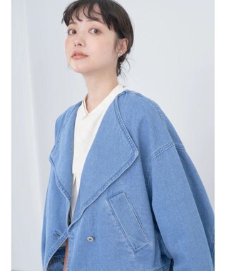 earth music&ecology ビッグカラーショートジャケット Light Indigo