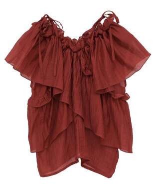 Green Parks マルチＷＡＹオフショルフリルブラウス Red