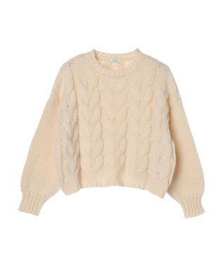 earth music&ecology ローゲージ手編み風ケーブルプルオーバー Off White