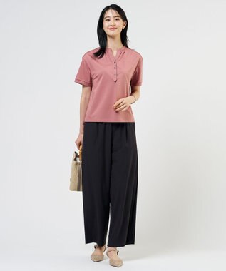 J.PRESS LADIES L プレーティングジャージー バンドカラー カットソー ローズピンク系