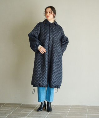 #Newans 【セレモニーにも】〈亀恭子さんコラボ〉キルティングロングコート ネイビー