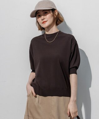 23区 【先行予約】セミマットフリゼ リラクシー ニット Tシャツ ダークブラウン系