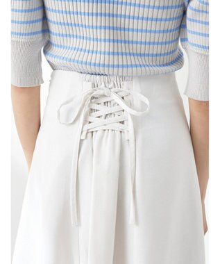 earth music&ecology アシメペプラムフレアバックレースミディ丈スカート White