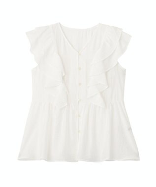 Green Parks フリルノースリーブブラウス White
