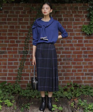J.PRESS LADIES 【洗える】テトロンレーヨン/ウール milledタータン スカート ネイビーチェック系