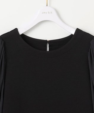 ANY SIS 【洗える】サテンコンビダンボール ワンピース ブラック