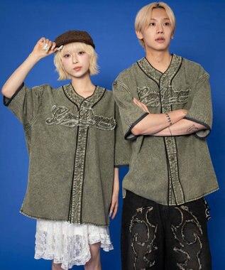 WEGO 【ユニセックス着用ITEM】ベースボールデニムグラフィックシャツ（SS） カーキ