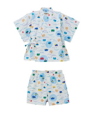 MIKI HOUSE HOT BISCUITS 【80-120cm】総柄 甚平スーツ ブルー