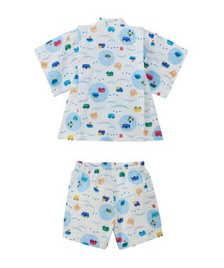 MIKI HOUSE HOT BISCUITS 【80-120cm】総柄 甚平スーツ ブルー