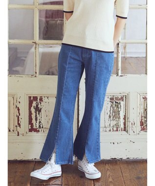 earth music&ecology Ｌｅｅ×ｅ．ｍ．ａ．ｅ．スリットフレアデニムパンツ Light Indigo