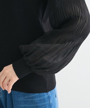 Green Parks 袖チュールマジョリカドッキングニットプルオーバー Black