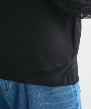 Green Parks 袖チュールマジョリカドッキングニットプルオーバー Black