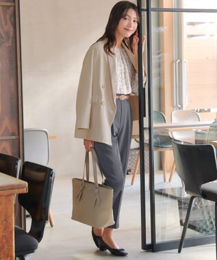 Tiaclasse L 水彩花柄シフォンブラウス ベージュ