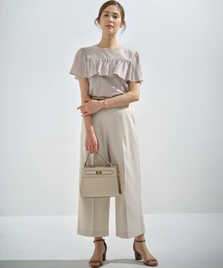 組曲 【美シルエット・ストレッチ・シワになりにくい】オシャクロス ガウチョパンツ アイボリー系