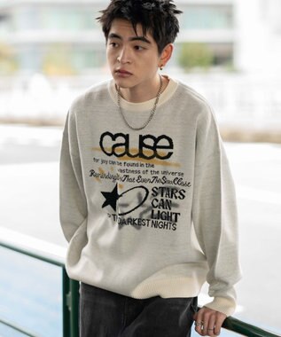 WEGO スプレーグラフィックニットプルオーバー オフホワイト