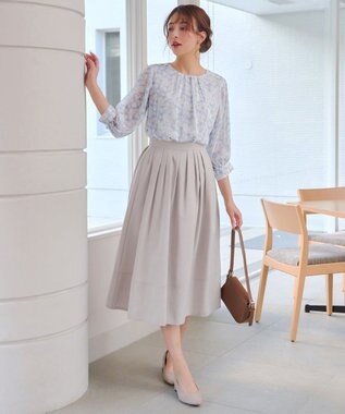 Tiaclasse L 水彩花柄シフォンブラウス ブルー