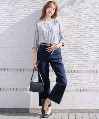 Tiaclasse L 水彩花柄シフォンブラウス グレー