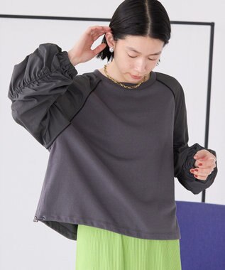 AMERICAN HOLIC 異素材ギャザースリーブミニ裏毛プルオーバ Charcoal Gray
