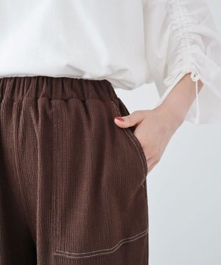 Green Parks 配色ステッチ楊柳イージーパンツ Brown