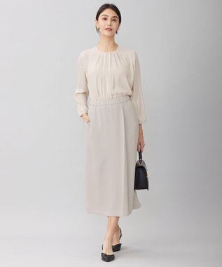 自由区 【洗える】バックサテンアムンゼンストライプ ブラウス ベージュ×オフストライプ