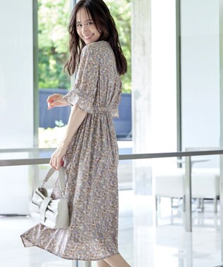 Tiaclasse 【洗える】キャンディースリーブ花柄ワンピース ブルー