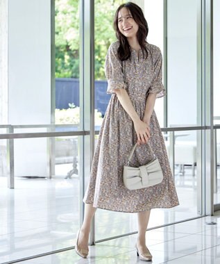 Tiaclasse 【洗える】キャンディースリーブ花柄ワンピース ブルー