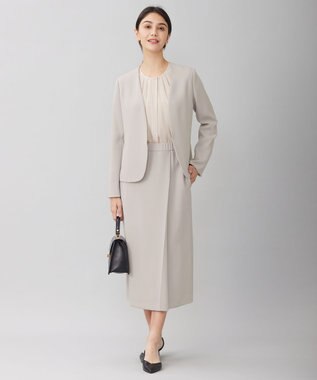 自由区 【洗える】バックサテンアムンゼンストライプ ブラウス ベージュ×オフストライプ