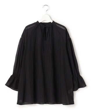 23区 【先行予約】リネンミックスシアースラブ ギャザーブラウス ブラック系