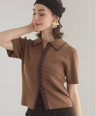 WEGO 【ANGIE VINTAGE/サマーニット】フロントホックポロニット ブラウン