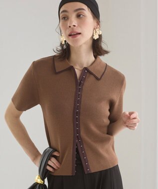 WEGO 【ANGIE VINTAGE/サマーニット】フロントホックポロニット ブラウン