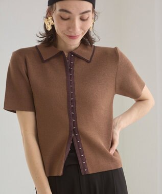 WEGO 【ANGIE VINTAGE/サマーニット】フロントホックポロニット ブラウン