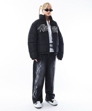 WEGO 【ユニセックス着用ITEM/MLサイズ展開】パファーグラフィックブルゾン ブラック