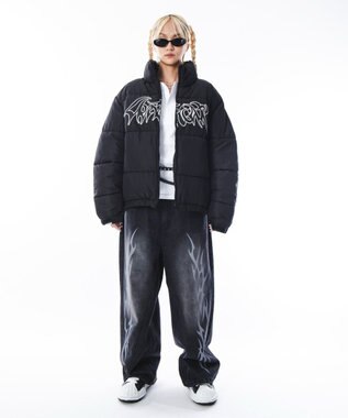 WEGO 【ユニセックス着用ITEM/MLサイズ展開】パファーグラフィックブルゾン ブラック