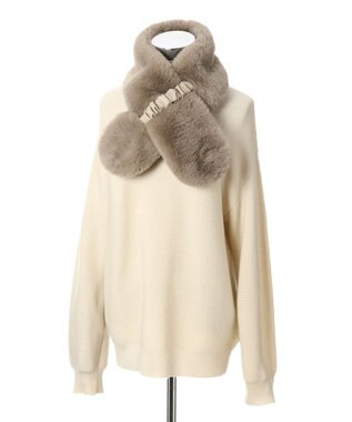 MOONBAT FURLA フェイクファーくしゅくしゅリボンマフラー ベージュ