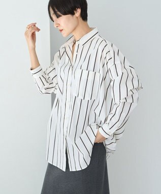 AMERICAN HOLIC ドビーストライプロングシャツ Ivory