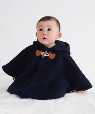 MIKI HOUSE HOT BISCUITS お耳付きボアフリース ダッフルマントギフトセット【BOX付き】 紺