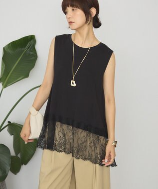 AMERICAN HOLIC 裾レースノースリーブプルオーバー Black