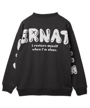 WEGO 【ユニセックス着用ITEM】ストレートラインロゴグラフィックプルオーバー ブラック中濃色