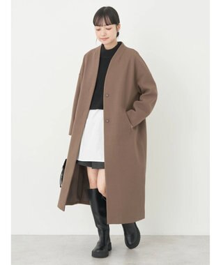 earth music&ecology Ｖネックノーカラーコート Brown