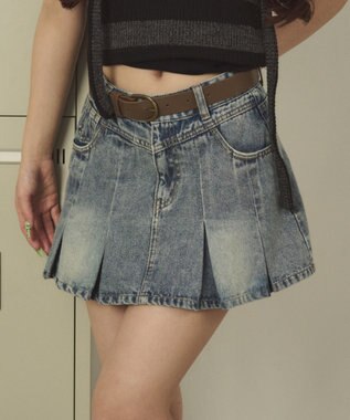 WEGO ベルト付きウォッシュドデニムミニスカパン