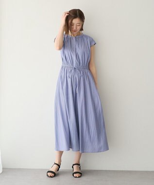 YECCA VECCA ギャザードロストワンピース Stripe